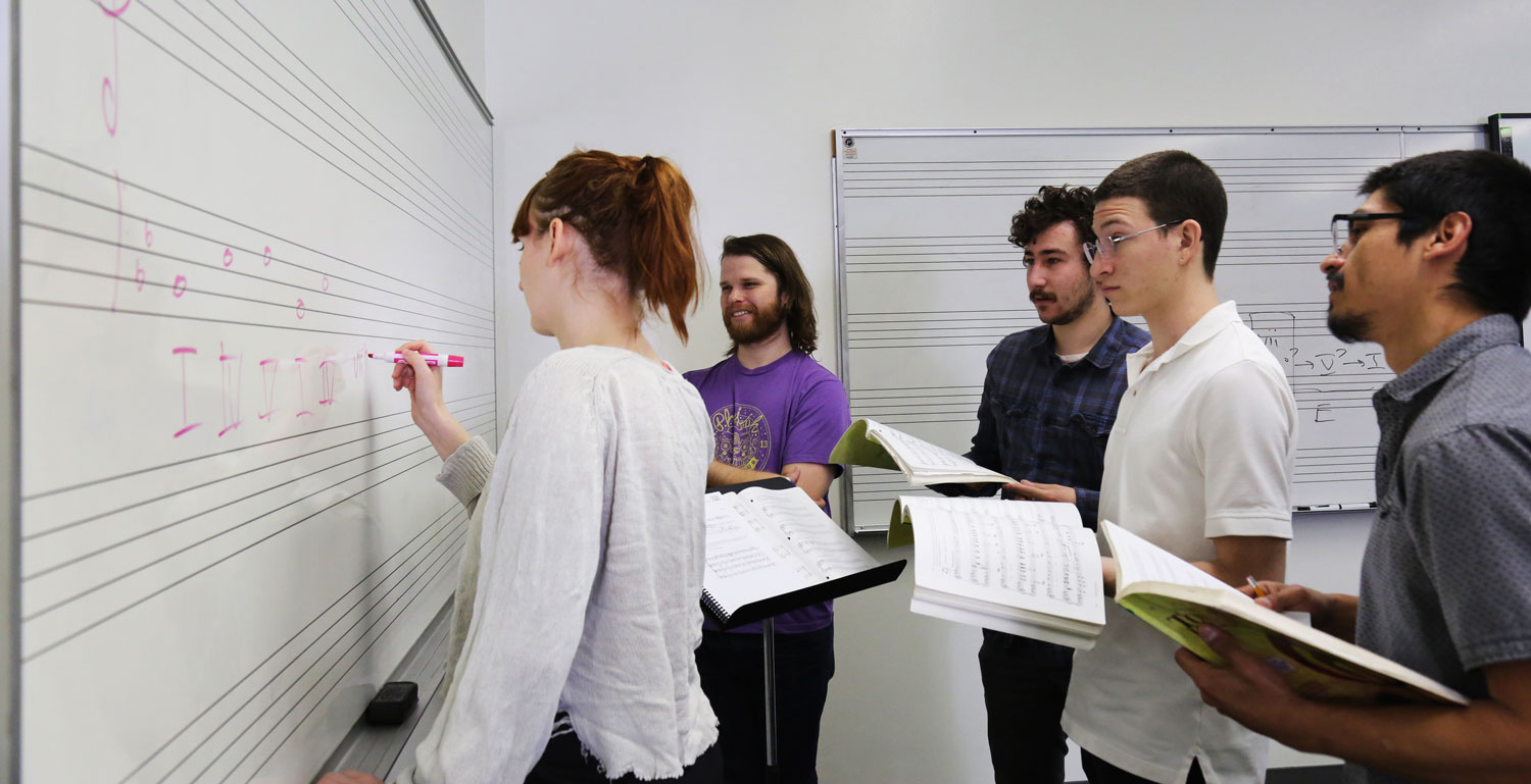 Students work together in a Music Theory course.