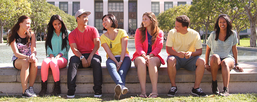 Students at mirror pools at Pasadena City College photo