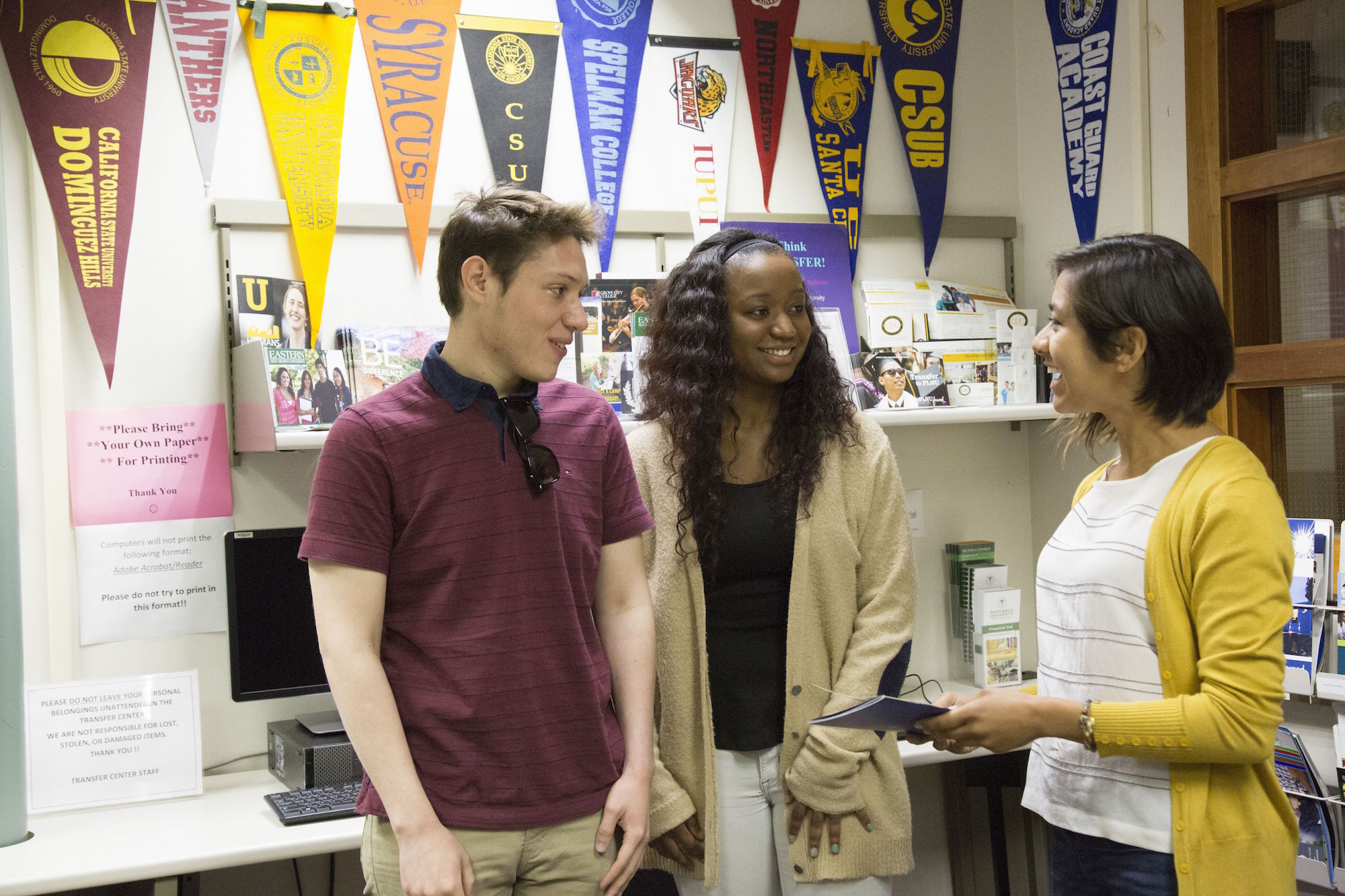 students receive help in the transfer center