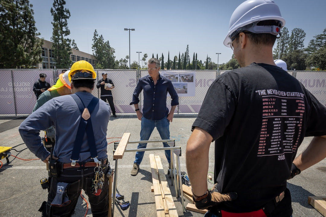 Governor Newsom visits Pasadena City College construction trades lab helping LA rebuild